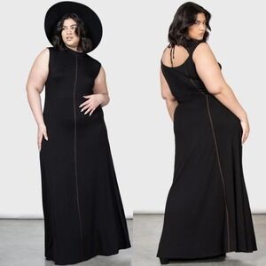 Killstar Ceremonies Maxi Dress Plus Sz 3X Black Mock Neck Keyhole Back Goth Alt
